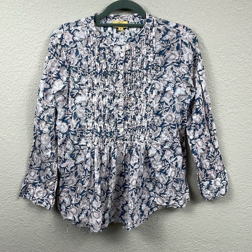 Roberta Roller Rabbit Shirred Pintuck Blouse Kurta Peasant Top Sz S